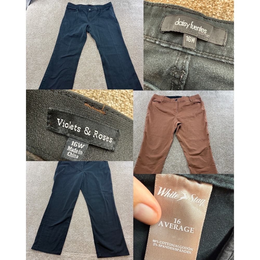 LOT Violets & Roses Womens 16W Brown Straight Leg Stretch Cotton Blend Pants 16